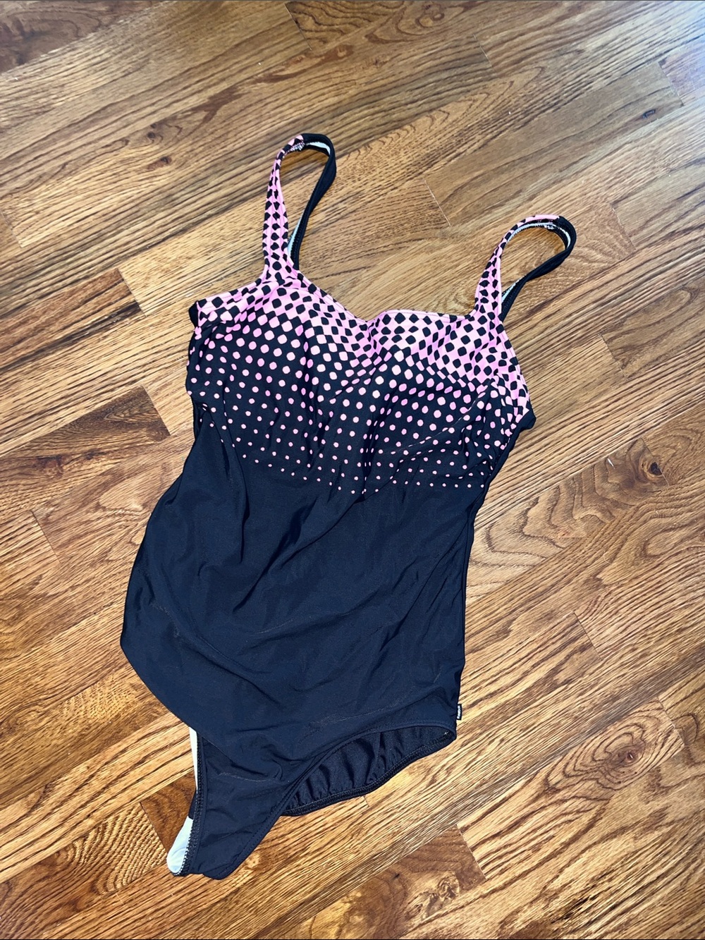 Women’s Black One-Piece Swimsuit with Pink Polka-Dot Bodice